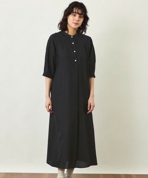MACKINTOSH PHILOSOPHY / マッキントッシュ フィロソフィー ロング・マキシ丈ワンピース | GREY LABEL リネンミックスバンドカラーワンピース（ブラック1）