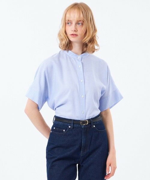 MACKINTOSH PHILOSOPHY / マッキントッシュ フィロソフィー シャツ・ブラウス | リネンミックスバンドカラーシャツ(ブルー3)