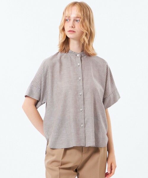 MACKINTOSH PHILOSOPHY / マッキントッシュ フィロソフィー シャツ・ブラウス | リネンミックスバンドカラーシャツ(ブラウン2)