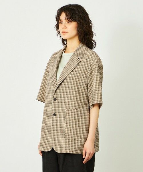 MACKINTOSH PHILOSOPHY / マッキントッシュ フィロソフィー ノーカラージャケット | GREY LABEL リネンミックスチェックジャケット | 詳細3