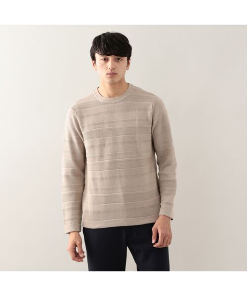 セール シルケットコットンリンクスボーダー クルーネックニット