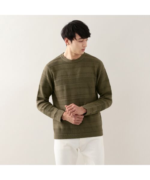 セール シルケットコットンリンクスボーダー クルーネックニット