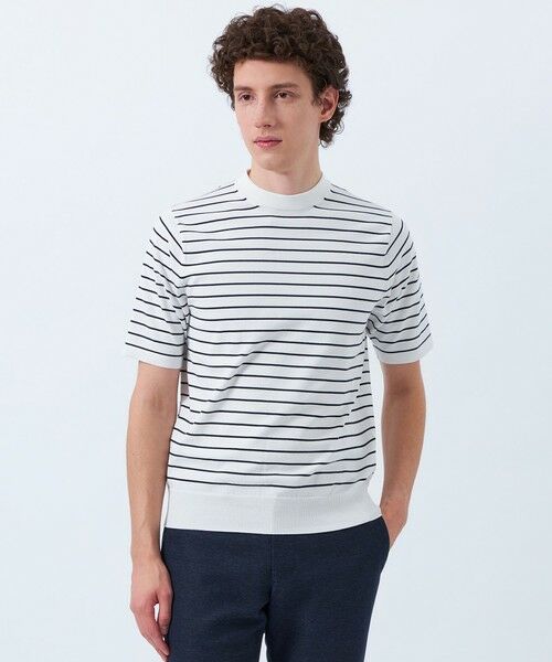 MACKINTOSH PHILOSOPHY(MENS)/マッキントッシュ フィロソフィー メンズ TEXBRIDプレーティング 半袖セミモックネックプルオーバーニット オフホワイト2 38 MACKINTOSH PHILOSOPHY(MENS)/マッキントッシュ フィロソフィー メンズ TEXBRIDプレーティング 半袖セミモックネックプルオーバーニット オフホワイト2 38