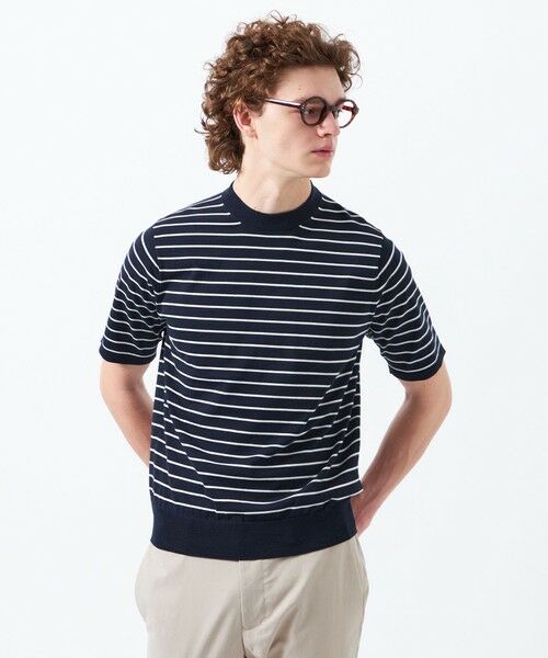 MACKINTOSH PHILOSOPHY(MENS)/マッキントッシュ フィロソフィー メンズ TEXBRIDプレーティング 半袖セミモックネックプルオーバーニット ネイビー1 40 MACKINTOSH PHILOSOPHY(MENS)/マッキントッシュ フィロソフィー メンズ TEXBRIDプレーティング 半袖セミモックネックプルオーバーニット ネイビー1 40