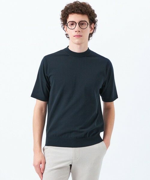 MACKINTOSH PHILOSOPHY(MENS)/マッキントッシュ フィロソフィー メンズ TEXBRIDプレーティング 半袖セミモックネックプルオーバーニット ネイビー3 38 MACKINTOSH PHILOSOPHY(MENS)/マッキントッシュ フィロソフィー メンズ TEXBRIDプレーティング 半袖セミモックネックプルオーバーニット ネイビー3 38