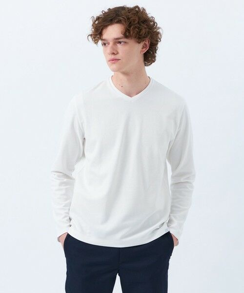MACKINTOSH PHILOSOPHY(MENS)/マッキントッシュ フィロソフィー メンズ ストレッチミラノリブ VネックロンT ホワイト1 42 MACKINTOSH PHILOSOPHY(MENS)/マッキントッシュ フィロソフィー メンズ ストレッチミラノリブ VネックロンT ホワイト1 42