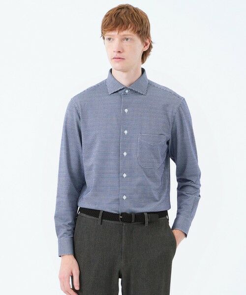 MACKINTOSH PHILOSOPHY(MENS)/マッキントッシュ フィロソフィー メンズ ホリゾンタルカラー ジャージーシャツ ギンガム/無地 ネイビー1 40 MACKINTOSH PHILOSOPHY(MENS)/マッキントッシュ フィロソフィー メンズ ホリゾンタルカラー ジャージーシャツ ギンガム/無地 ネイビー1 40