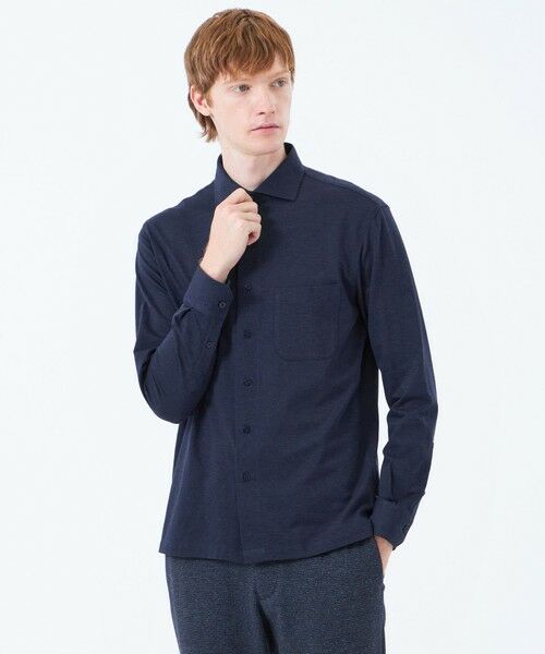 MACKINTOSH PHILOSOPHY(MENS)/マッキントッシュ フィロソフィー メンズ ホリゾンタルカラー ジャージーシャツ ギンガム/無地 ネイビー3 38 MACKINTOSH PHILOSOPHY(MENS)/マッキントッシュ フィロソフィー メンズ ホリゾンタルカラー ジャージーシャツ ギンガム/無地 ネイビー3 38