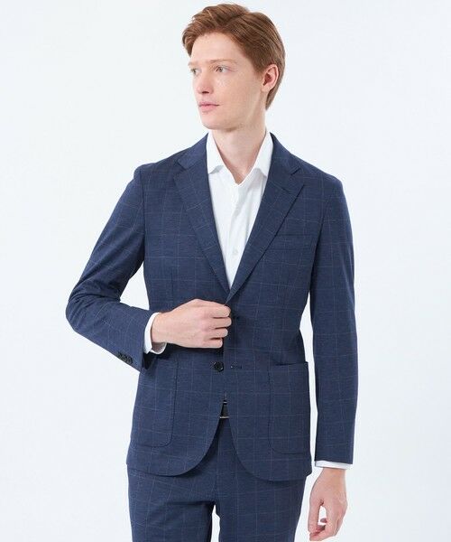 MACKINTOSH PHILOSOPHY(MENS) / マッキントッシュ フィロソフィー メンズ ノーカラージャケット | テーラードジャージー ジャケット ウインドペンプリント(ネイビー2)