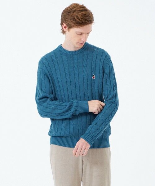 MACKINTOSH PHILOSOPHY(MENS) / マッキントッシュ フィロソフィー メンズ ニット・セーター | バッキンガムベア ケーブル クルーネックプルオーバー(ブルー7)