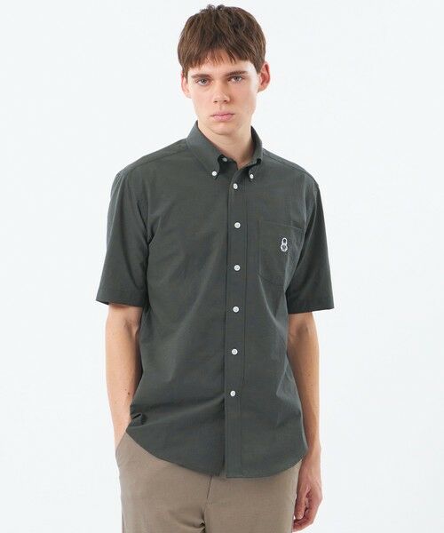 MACKINTOSH PHILOSOPHY(MENS) / マッキントッシュ フィロソフィー メンズ シャツ・ブラウス | BUCKINGHAM BEAR 半袖ボタンダウンシャツ COOLDOTSミニリップストップ(チャコールグレー1)