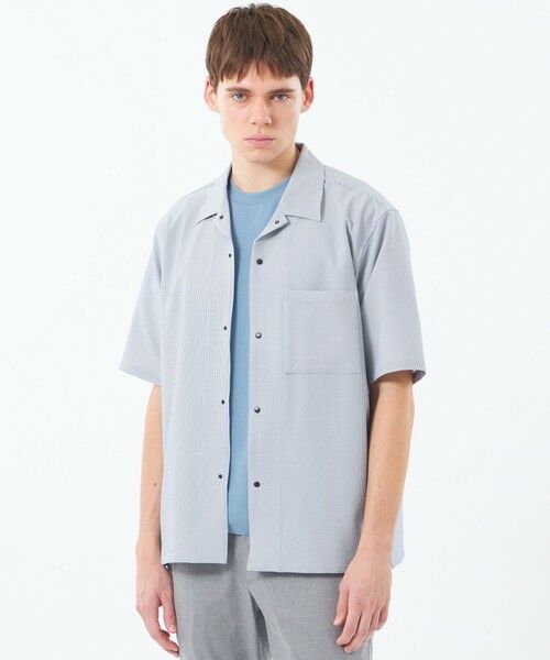 MACKINTOSH PHILOSOPHY(MENS) / マッキントッシュ フィロソフィー　メンズ シャツ・ブラウス | トロッター サッカーストレッチ 半袖オープンカラースナップボタンシャツ（ネイビー1）