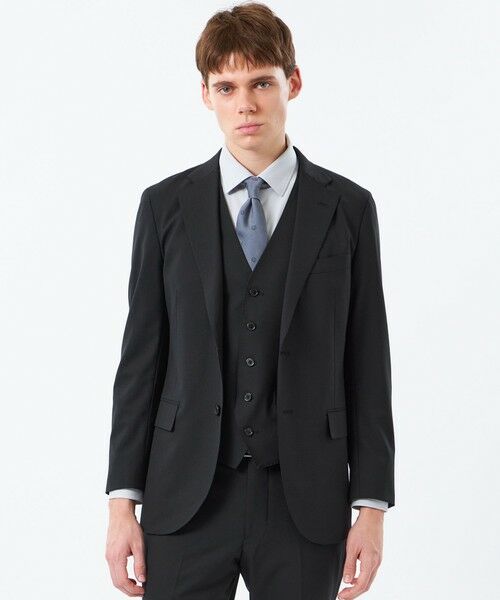 MACKINTOSH PHILOSOPHY(MENS) / マッキントッシュ フィロソフィー　メンズ ノーカラージャケット | トロッター ジャケット ＃109 ウール混ストレッチトロピカル（ブラック1）