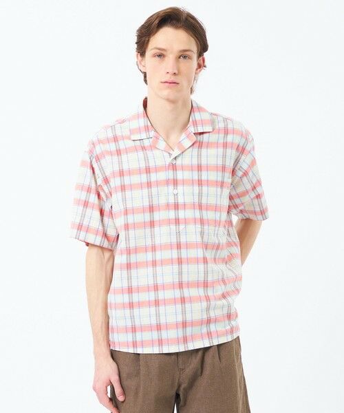 MACKINTOSH PHILOSOPHY(MENS) / マッキントッシュ フィロソフィー　メンズ シャツ・ブラウス | 【WEEKENDER】プルオーバーオープンカラーシャツ シャンブレー/チェック（ピンク5）