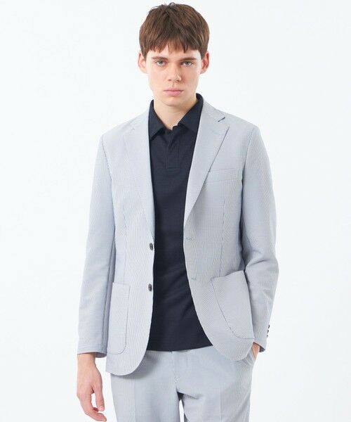 MACKINTOSH PHILOSOPHY(MENS) / マッキントッシュ フィロソフィー　メンズ ノーカラージャケット | トロッター ウルトラライトジャケット サッカーストレッチ（ネイビー1）