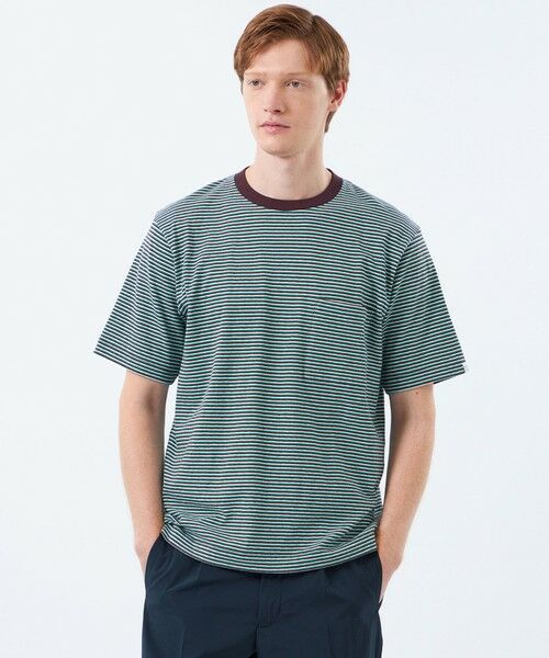 MACKINTOSH PHILOSOPHY(MENS) / マッキントッシュ フィロソフィー メンズ カットソー | 【WEEKENDER】クルーネックポケT レトロボーダー(グリーン6)