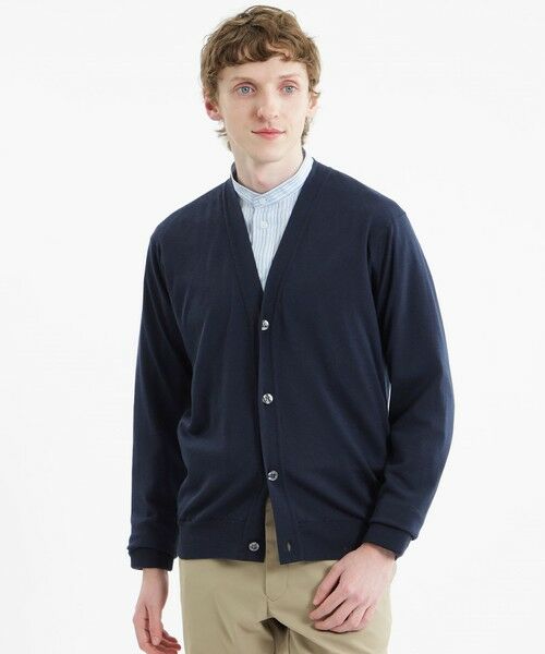 MACKINTOSH PHILOSOPHY(MENS) / マッキントッシュ フィロソフィー　メンズ ニット・セーター | JOHN SMEDLEYコラボ Vネックカーディガン（ネイビー3）