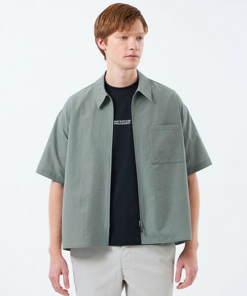 MACKINTOSH PHILOSOPHY(MENS) / マッキントッシュ フィロソフィー　メンズ シャツ・ブラウス | ジップアップ半袖シャツ COOLDOTSミニリップ（グリーン3）