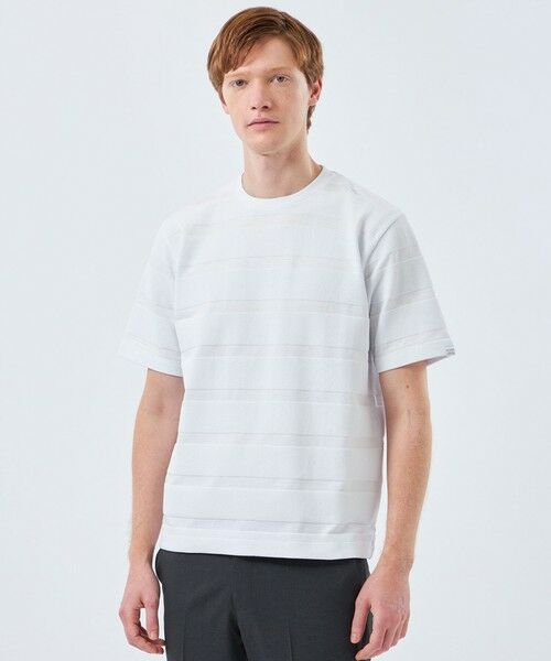 MACKINTOSH PHILOSOPHY(MENS) / マッキントッシュ フィロソフィー メンズ カットソー | クルーネックTシャツ ポップコーンシャドーボーダー(ホワイト1)