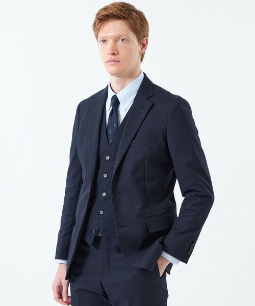 MACKINTOSH PHILOSOPHY(MENS) / マッキントッシュ フィロソフィー　メンズ ノーカラージャケット | トロッター ジャケット#000（ナンバーゼロ）バーズアイストレッチ リサイクル（ネイビー3）
