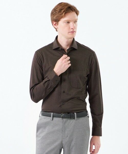 MACKINTOSH PHILOSOPHY(MENS) / マッキントッシュ フィロソフィー メンズ シャツ・ブラウス | スクエアホリゾンタルワイドシャツ 無地バリエーションジャージー(ブラウン4)