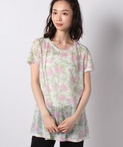 ボタニカルフラワー/サラサ柄プリント チュニックTシャツ