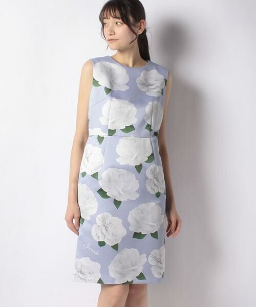 セール ローズ柄ヘビーサテン ノースリーブワンピース ミニ丈 ひざ丈ワンピース Madam Joconde マダムジョコンダ ファッション通販 タカシマヤファッションスクエア