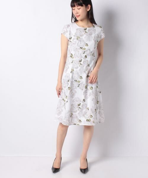 セール ローズ柄コットンボイル ハイウエストワンピース ミニ丈 ひざ丈ワンピース Madam Joconde マダムジョコンダ ファッション通販 タカシマヤファッションスクエア