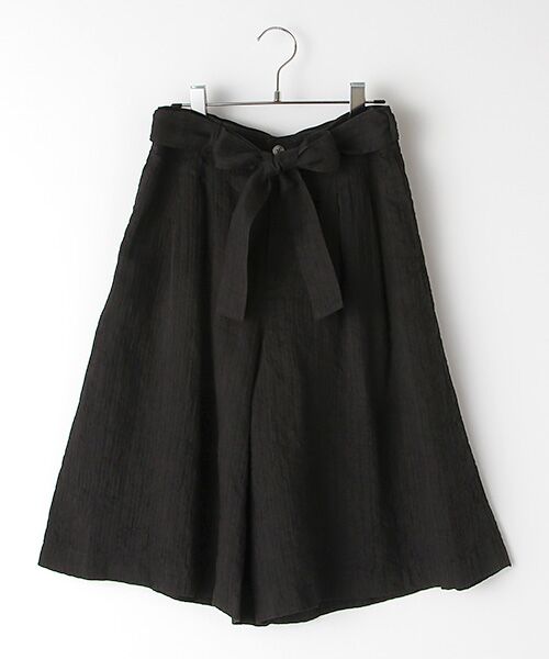 Mademoiselle NON NON / マドモアゼルノンノン ショート・ハーフ・半端丈パンツ | リネンボーダードビー キュロットスカート（クロ）