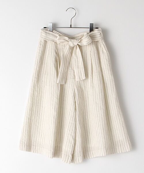 Mademoiselle NON NON / マドモアゼルノンノン ショート・ハーフ・半端丈パンツ | リネンボーダードビー キュロットスカート（生成×ライトピンク）