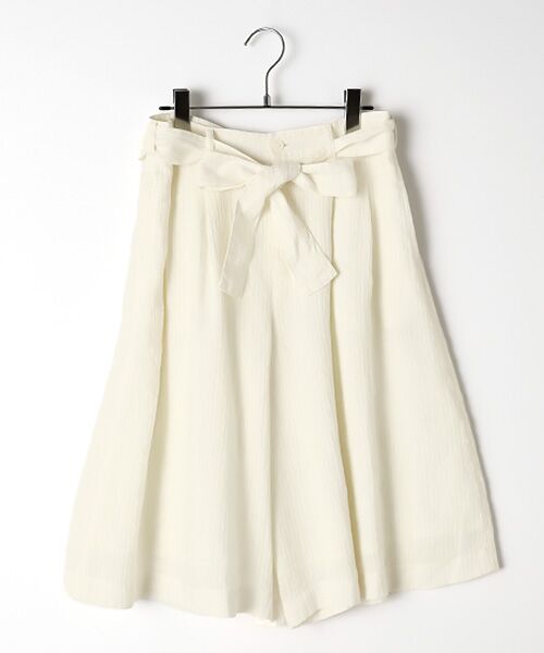 Mademoiselle NON NON / マドモアゼルノンノン ショート・ハーフ・半端丈パンツ | リネンボーダードビー キュロットスカート（シロ）