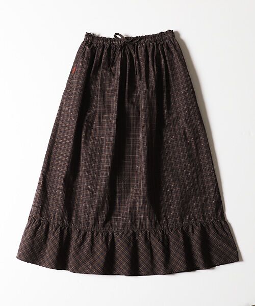 Mademoiselle NON NON / マドモアゼルノンノン ロング・マキシ丈スカート | スーピマタイプライターチェックダブルワッシャー　ギャザースカート【ウエストゴム】 | 詳細6
