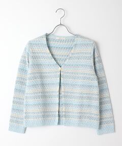 綿ナイロンブークレ9分袖Vネックカーディガン