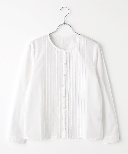Mademoiselle NONNON / マドモアゼルノンノン シャツ・ブラウス | 超長綿ブロード ノーカラーシャツ（シロ）