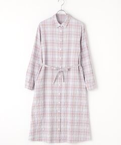 Mademoiselle NON NON / マドモアゼルノンノン ミニ丈・ひざ丈ワンピース | コットンへリンボンシャーリング　シャツワンピース