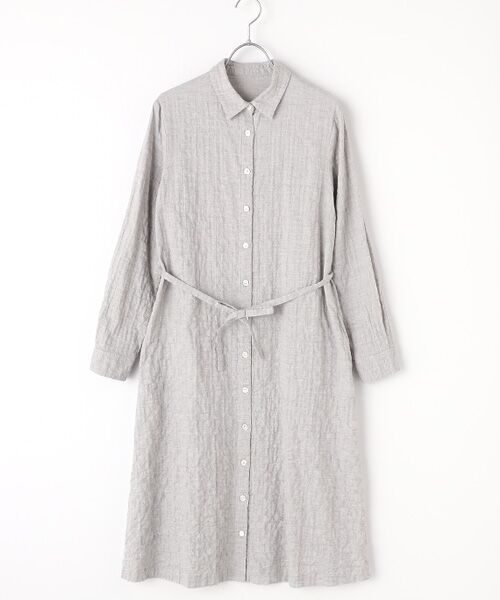 Mademoiselle NON NON / マドモアゼルノンノン ミニ丈・ひざ丈ワンピース | コットンへリンボンシャーリング　シャツワンピース（グレーシャンブレー）