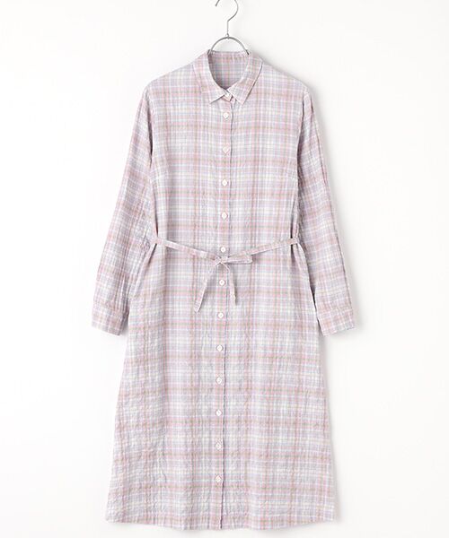 Mademoiselle NON NON / マドモアゼルノンノン ミニ丈・ひざ丈ワンピース | コットンへリンボンシャーリング　シャツワンピース（ピンク系チェック）