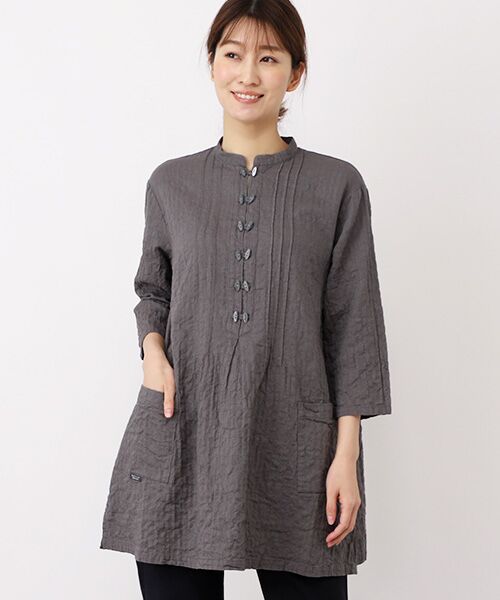 Mademoiselle NON NON / マドモアゼルノンノン チュニック | コットンへリンボンシャーリング　スタンドカラーチュニック【8分袖】 | 詳細3