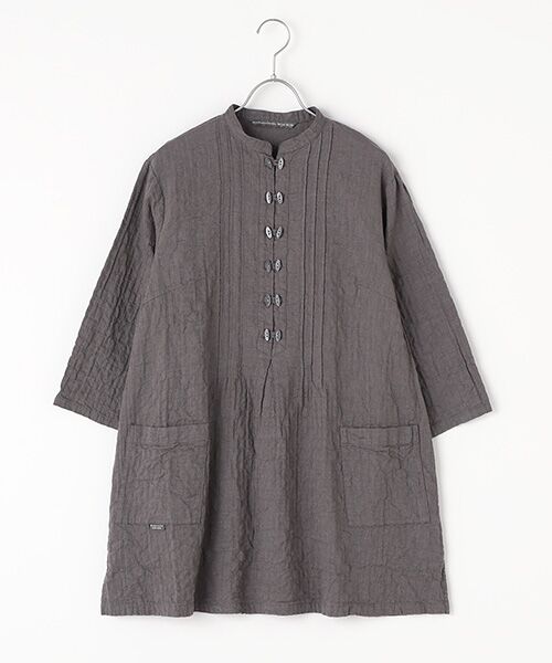 Mademoiselle NON NON / マドモアゼルノンノン チュニック | コットンへリンボンシャーリング　スタンドカラーチュニック【8分袖】（グレイッシュブラウンシャンブレ）
