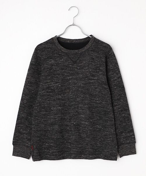 Mademoiselle NON NON / マドモアゼルノンノン スウェット | ウール/コットン/リネン クォーターゲージWニット接結　クルーネックトレーナー（チャコール系）