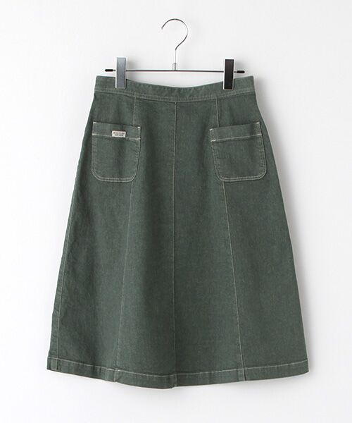 Mademoiselle NON NON / マドモアゼルノンノン ミニ・ひざ丈スカート | オーガニックラフィストレッチデニム　Aラインスカート（ダークグリーン）