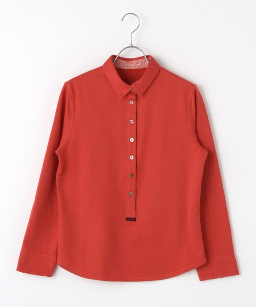 Mademoiselle NON NON / マドモアゼルノンノン ポロシャツ | スビンリサイクルオーガニックソフトフリース　前釦付きプルオーバー（アカ）