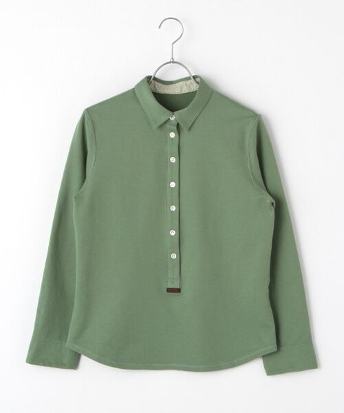 Mademoiselle NON NON / マドモアゼルノンノン ポロシャツ | スビンリサイクルオーガニックソフトフリース　前釦付きプルオーバー（グリーン）