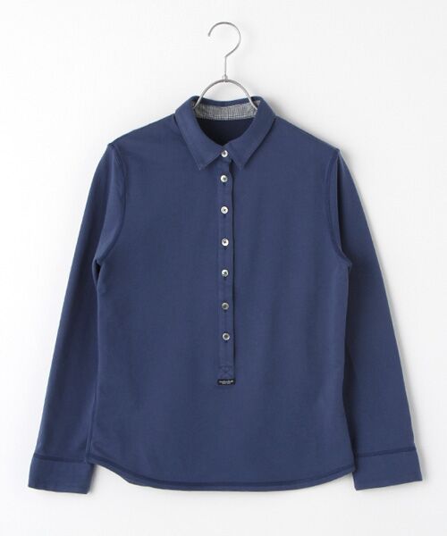 Mademoiselle NON NON / マドモアゼルノンノン ポロシャツ | スビンリサイクルオーガニックソフトフリース　前釦付きプルオーバー（ライトネイビー）