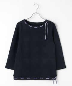 Mademoiselle NON NON / マドモアゼルノンノン Tシャツ | マリンボーダー　ボートネックTシャツ【8分袖】