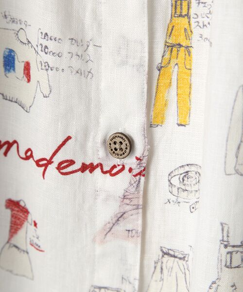 Mademoiselle NON NON / マドモアゼルノンノン シャツ・ブラウス | リネンプリントシャツ【1964 イラスト画】【半袖】【ヨーク下ギャザー】 | 詳細1