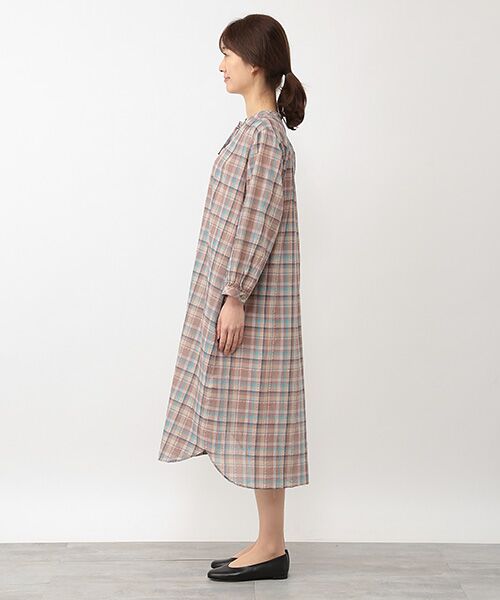 Mademoiselle NON NON / マドモアゼルノンノン ミニ丈・ひざ丈ワンピース | コットン/ポリエステルローンソフトサッカーチェック　スキッパーカラーリボンワンピース【9分袖】 | 詳細3