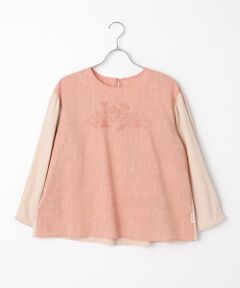 Mademoiselle NON NON / マドモアゼルノンノン Tシャツ | 超長綿天竺×綿麻シャンブレー　エンブロイダリーブラウス【8分袖】