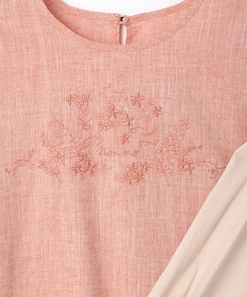 Mademoiselle NON NON / マドモアゼルノンノン Tシャツ | 超長綿天竺×綿麻シャンブレー　エンブロイダリーブラウス【8分袖】 | 詳細5