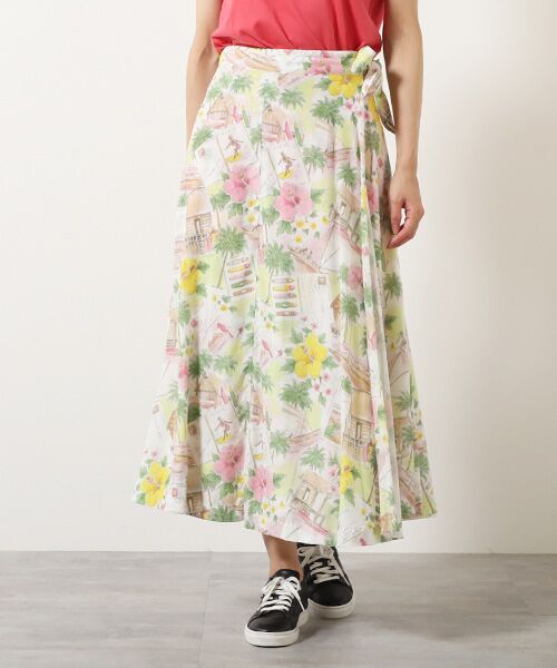Mademoiselle NON NON / マドモアゼルノンノン ロング・マキシ丈スカート | レーヨンプリント　巻きフレアースカート【HAWAIIAN DAYS】 | 詳細2